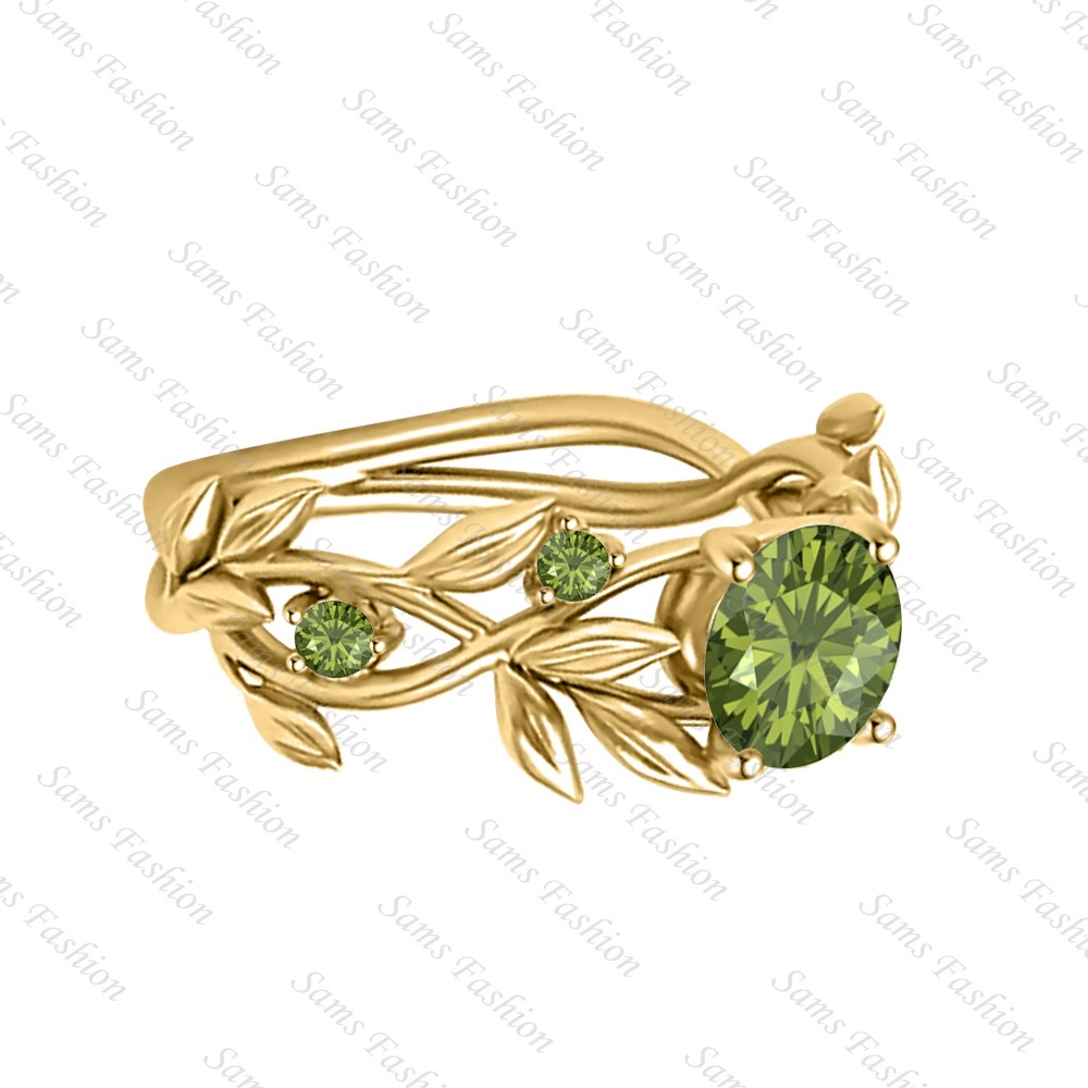 2Ct Green Tourmaline Leaves Round Yellow Gold Over .925 Sterling Silver Womens