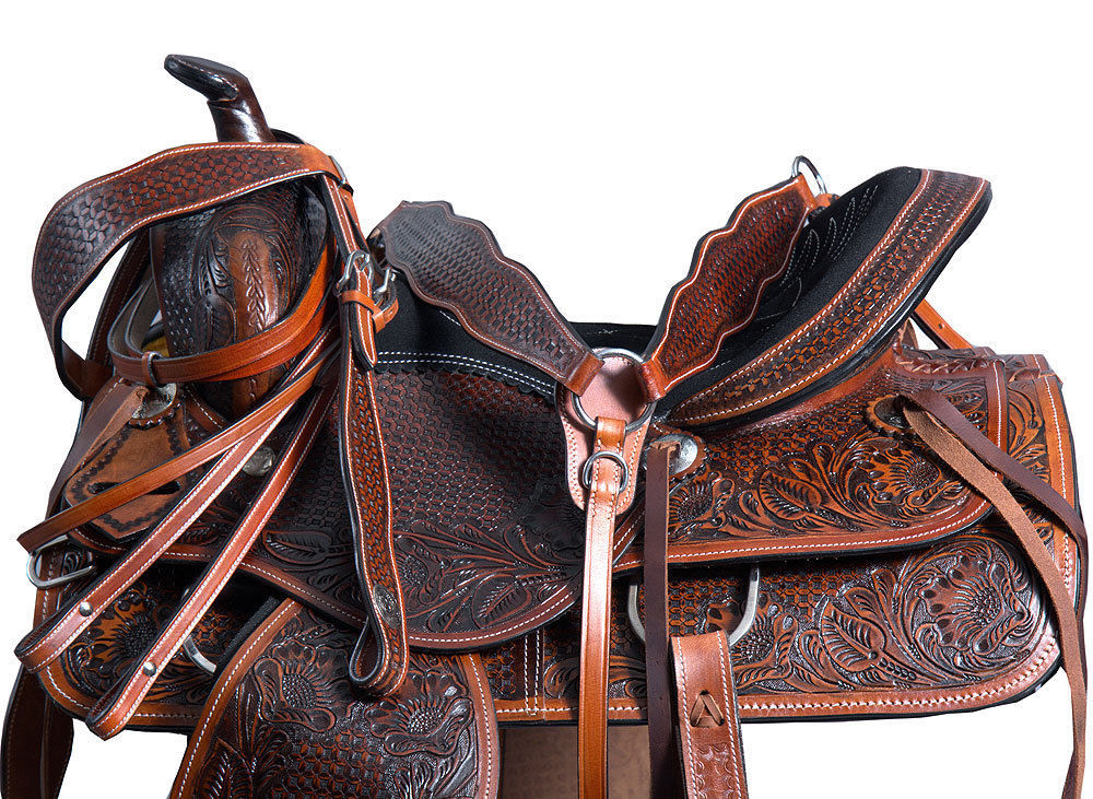 16" GREAT AMERICAN WESTERN SADDLE BARREL RACING TRAIL LEATHER HORSE