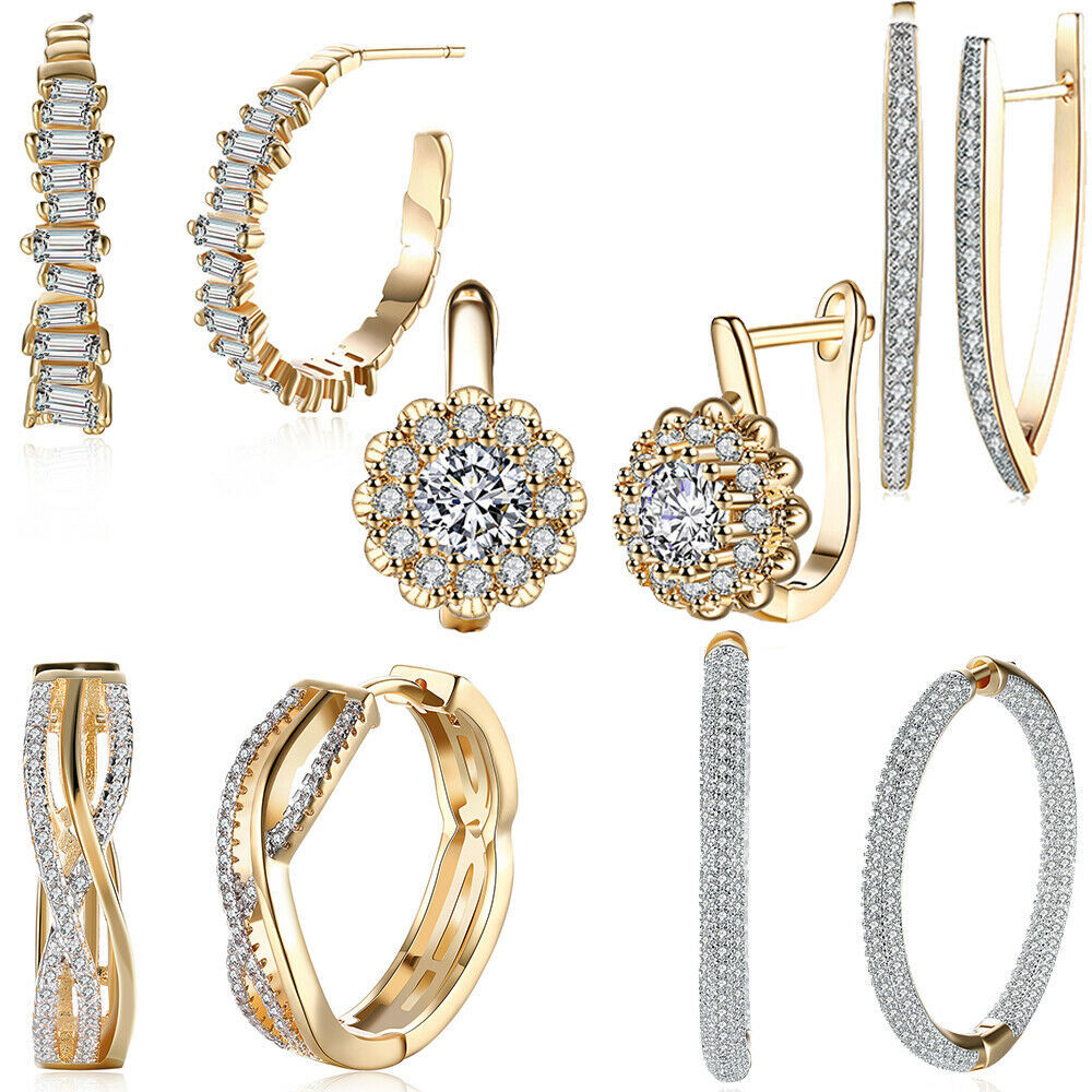3.5 Inch LUXURY Rhinestone Crystal Hoop Earrings Silver Gold Celebrity Hip Hop