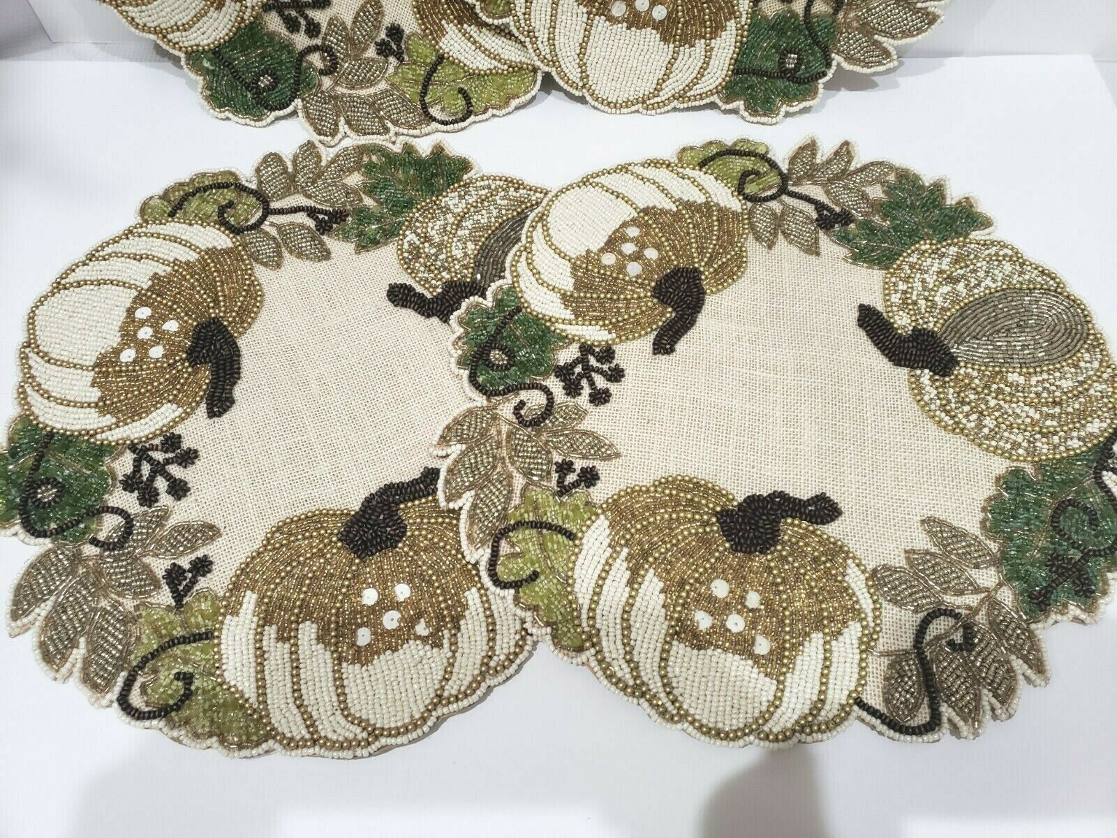 x4 Nicole Miller Thanksgiving Fall Beaded Pumpkins Charger Placemats ...