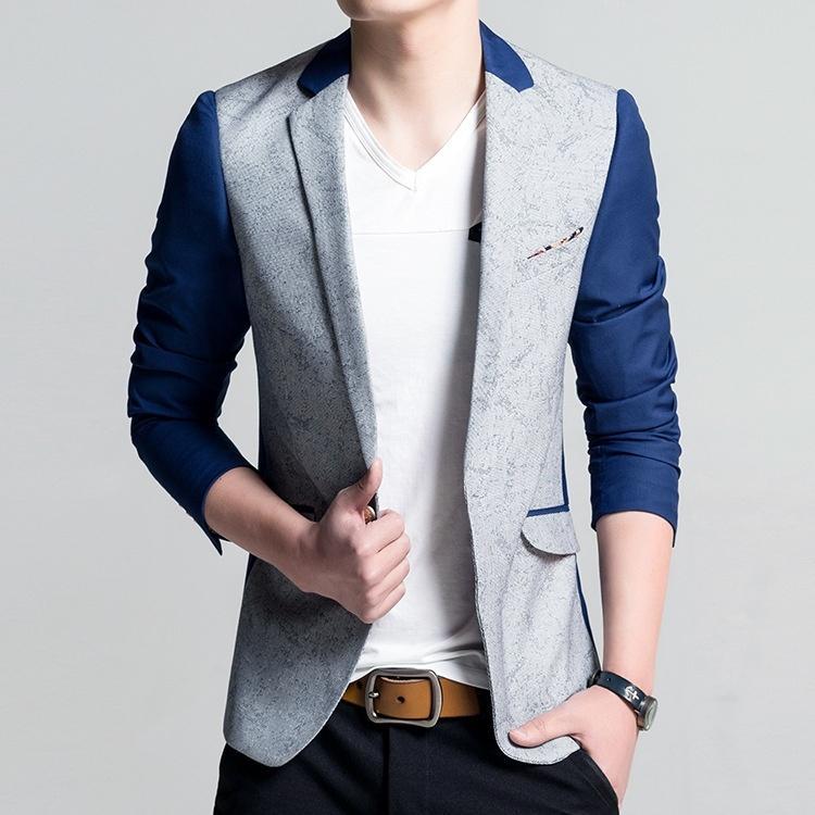 Business Casual Unique Mens Blazers Patchwork Color Men Suits Blazers