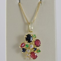 18K YELLOW GOLD FLOWER NECKLACE DIAMOND SAPPHIRE RUBY EMERALD MADE IN ITALY image 1