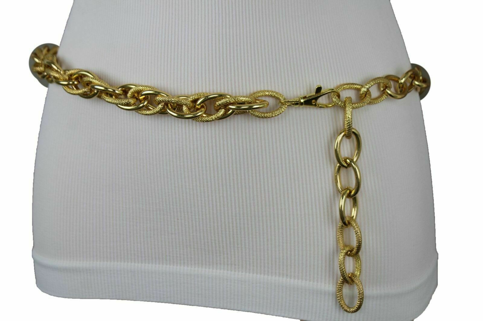 Women Gold Metal Chain Thick Links Band Rocker Belt Hip High Waist Size