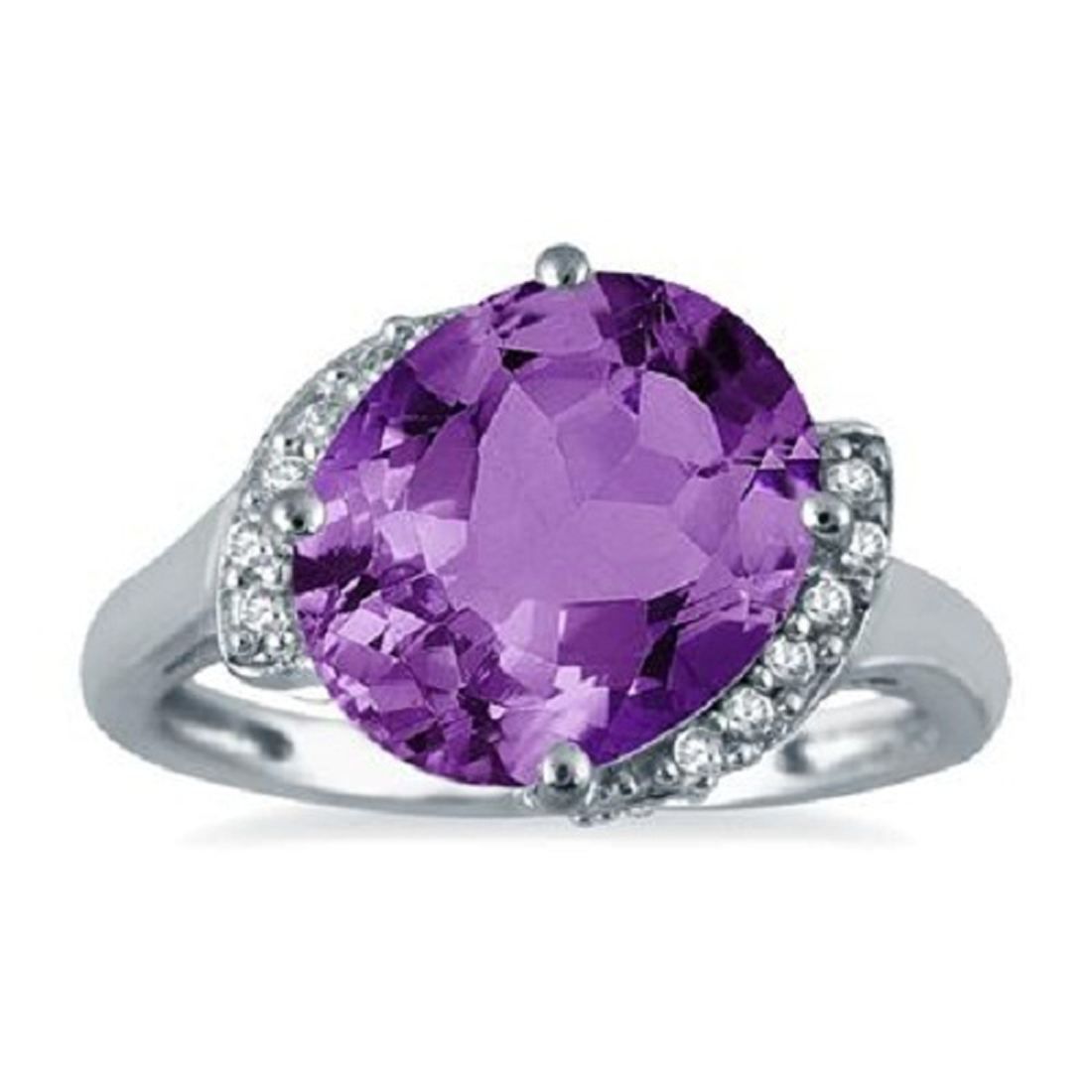 4.50 Carat oval Amethyst & Simulated Diamond Ring In 14K White Gold ...