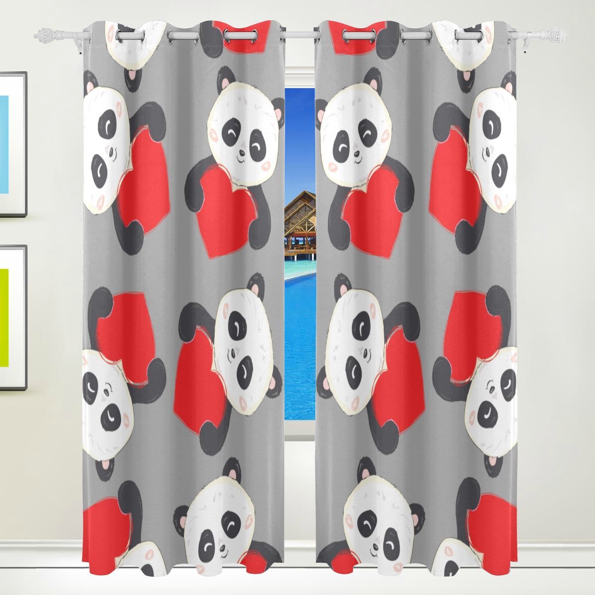 Art Window Curtains Kawaii Little Panda Head Lovely Print Toilet Window ...