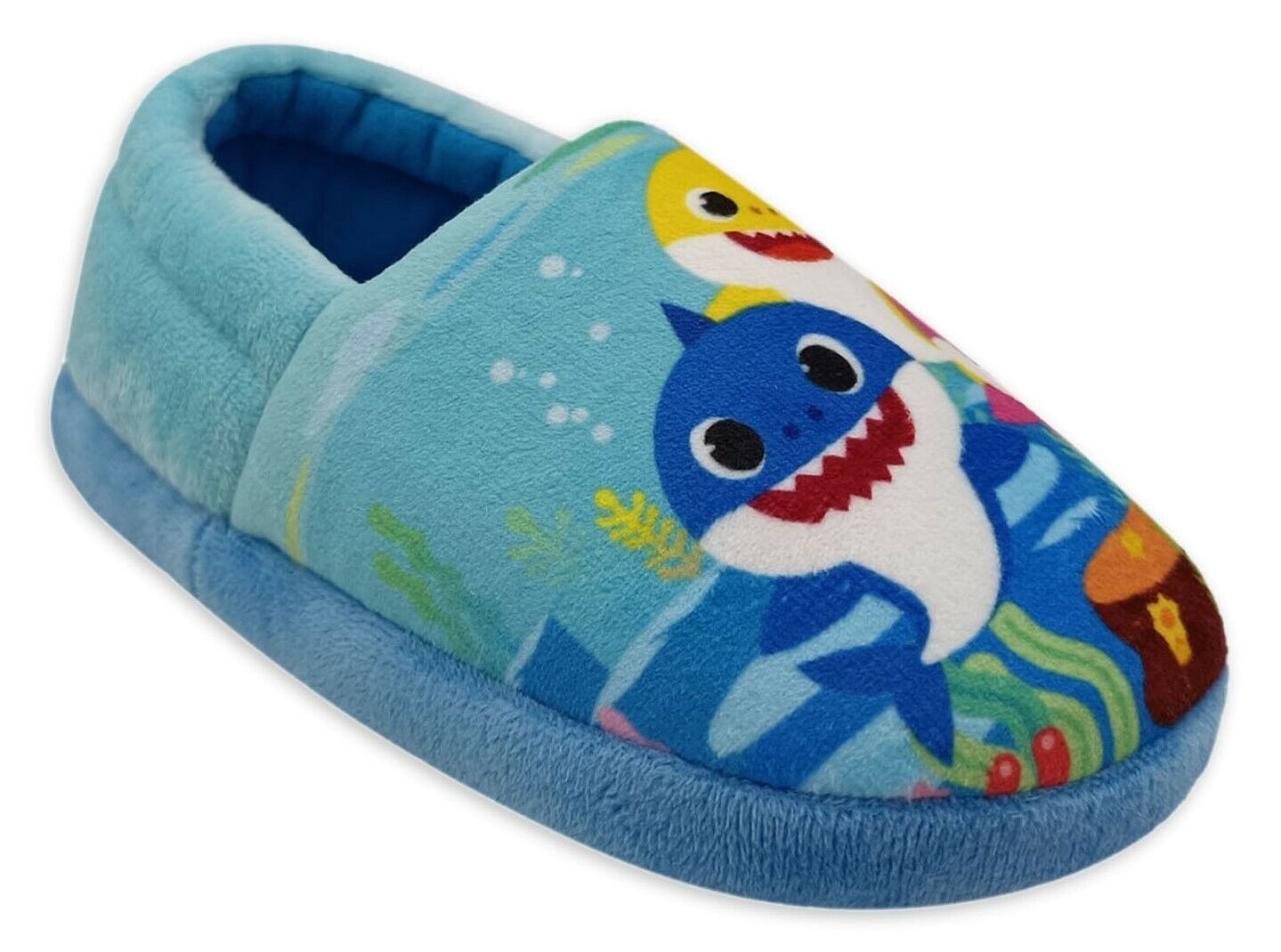 BABY MOMMY & DADDY SHARK PINKFONG Plush Slippers House Shoes Boys Size 11-12 NWT