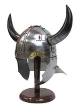 NauticalMart Armor Helmet 18 Gauge Steel Viking Helmet with Buffalo Horn Warrior