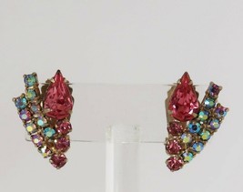 Vintage multi color rhinestone clip on abstract flower earrings - $19.99