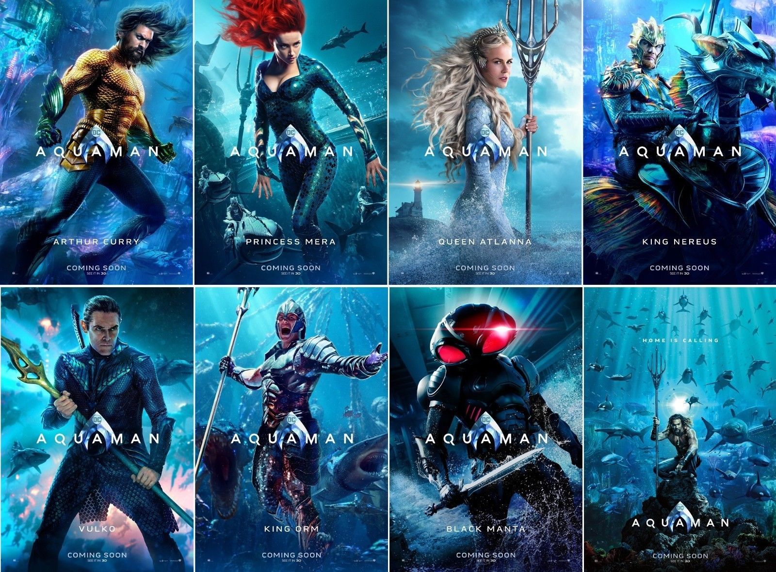 Aquaman Movie Poster Characters DC Comics Film Print 14x21 24x36 27x40 32x48