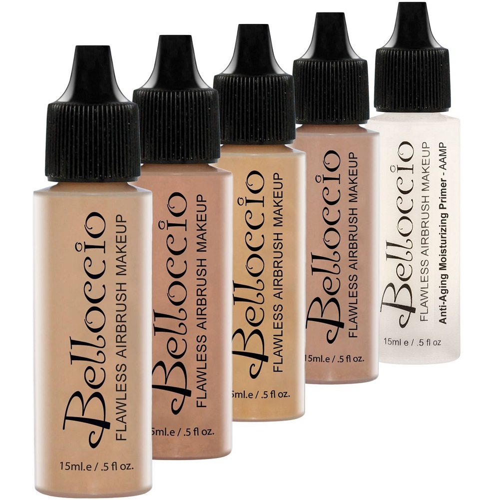 Belloccio Medium Color Shade Foundation Set, Professional Cosmetic Airbrush Make