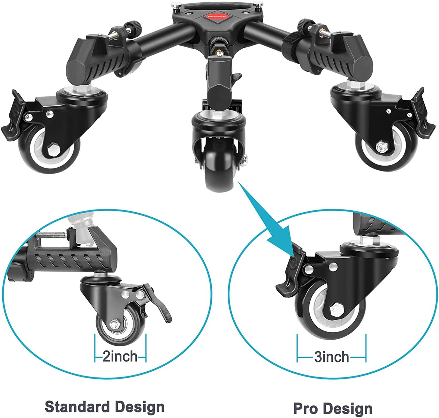 Neewer Photography Tripod Dolly, Heavy Duty With Larger 3Inch Rubber