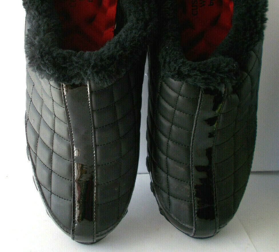 Avon Cushion Walk Shoes Black Quilted Slides SlipOn Faux