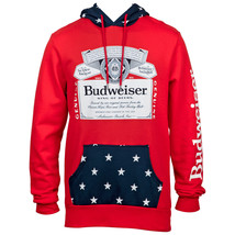 Budweiser Bottle Label and Patriotic Stars Hoodie Red - $69.99+