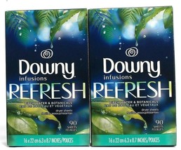 2 Downy Infusions Refresh Birch Water Botanicals 90  6.3" X 8.7"  Dryer Sheets