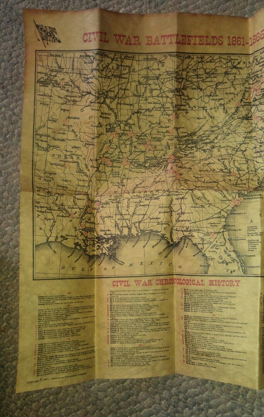 Vintage 1961 Civil War Battlefields 1861-1865 Map Chronological History ...