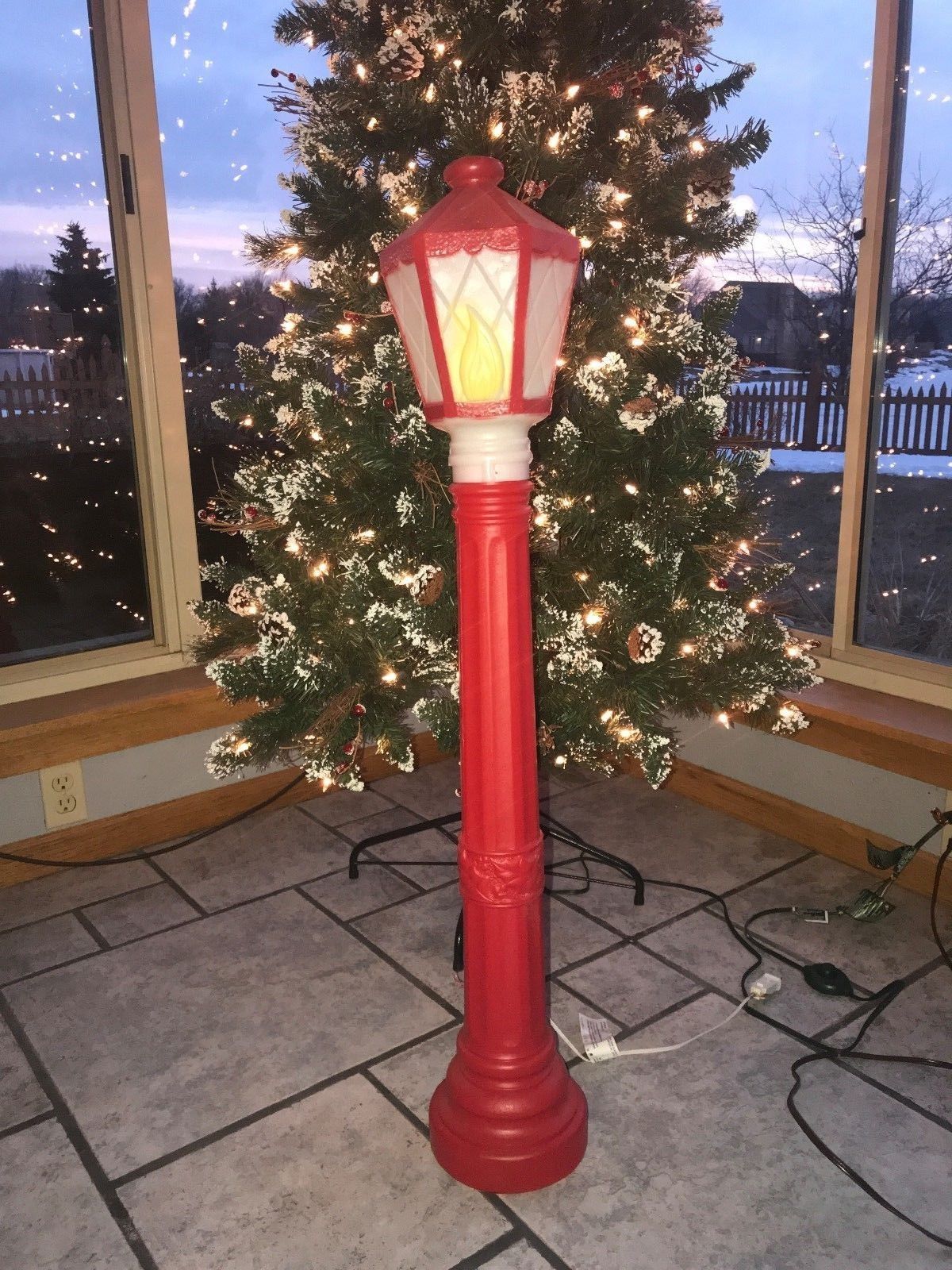 New Vintage Christmas 39" Red Lighted Blow Mold Lamp Post Yard