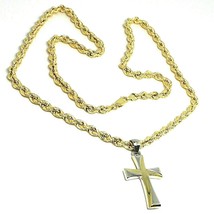 18K YELLOW GOLD BIG 5 MM ROPE CHAIN, 24 INCHES & STYLIZED SQUARE TWO TONE CROSS image 1