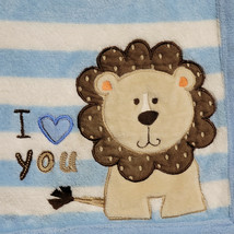 Child of Mine Carter's Lion Baby Blanket I Love Heart You Blue White Stripes - $39.57
