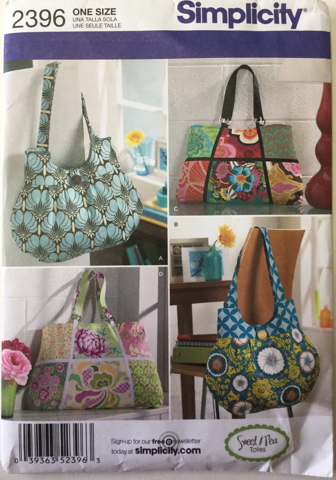 Simplicity 2396 Misses' Tote Bags designed by Sweet Pea Totes - Sewing ...