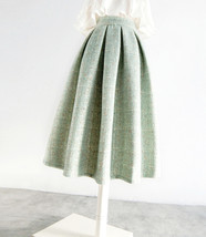 Sage Green Winter Midi Skirt Holiday Skirt Lady A-line Woolen Pleated Skirt Plus image 2
