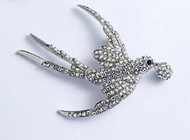 Stunning Diamonte Silver Plated Vintage Look Flying Bird Christmas Brooc... - $15.70