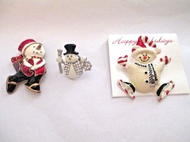 Christmas Snowman Enamel Rhinestone Lot of 3  Mix 1-2.25&quot; Brooch Pins - $14.84