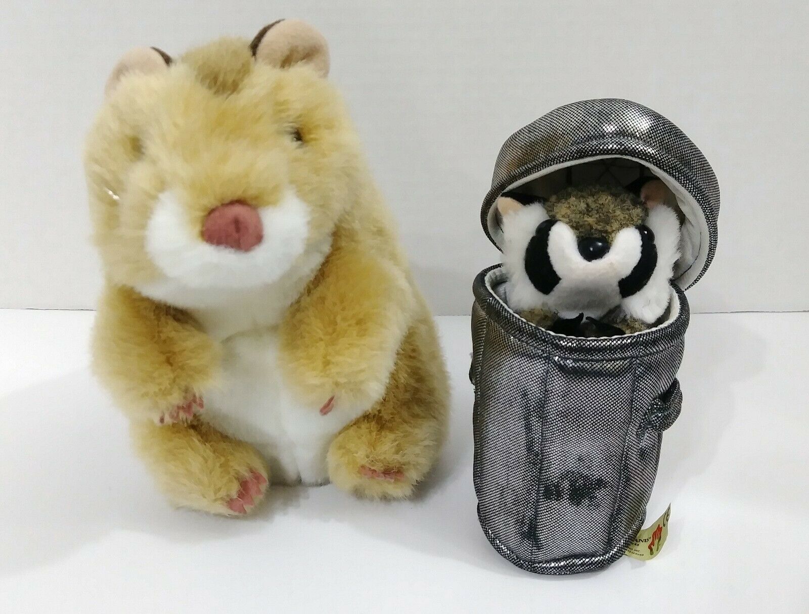Folkmanis Hamster & Mini Raccoon In Trash Can Plush Hand Puppets Toys 7" Inches - $18.69