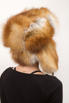 Natural Red Fox Fur Full Ushanka Hat Adjustable Saga Furs Aviator Trapper Hat image 3