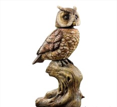 Owl Statue with Moving Head Sitting on Branch 13.5" High Brown Polyresin Bird image 1