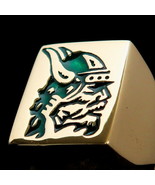Nicely crafted Mens Brass Costume Ring Ancient Viking Warrior Green - $28.00
