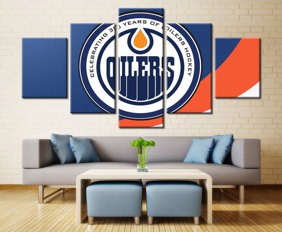 Edmonton Oilers HD Ice Hockey 5 Piece Canvas Art Wall Art Picture Home