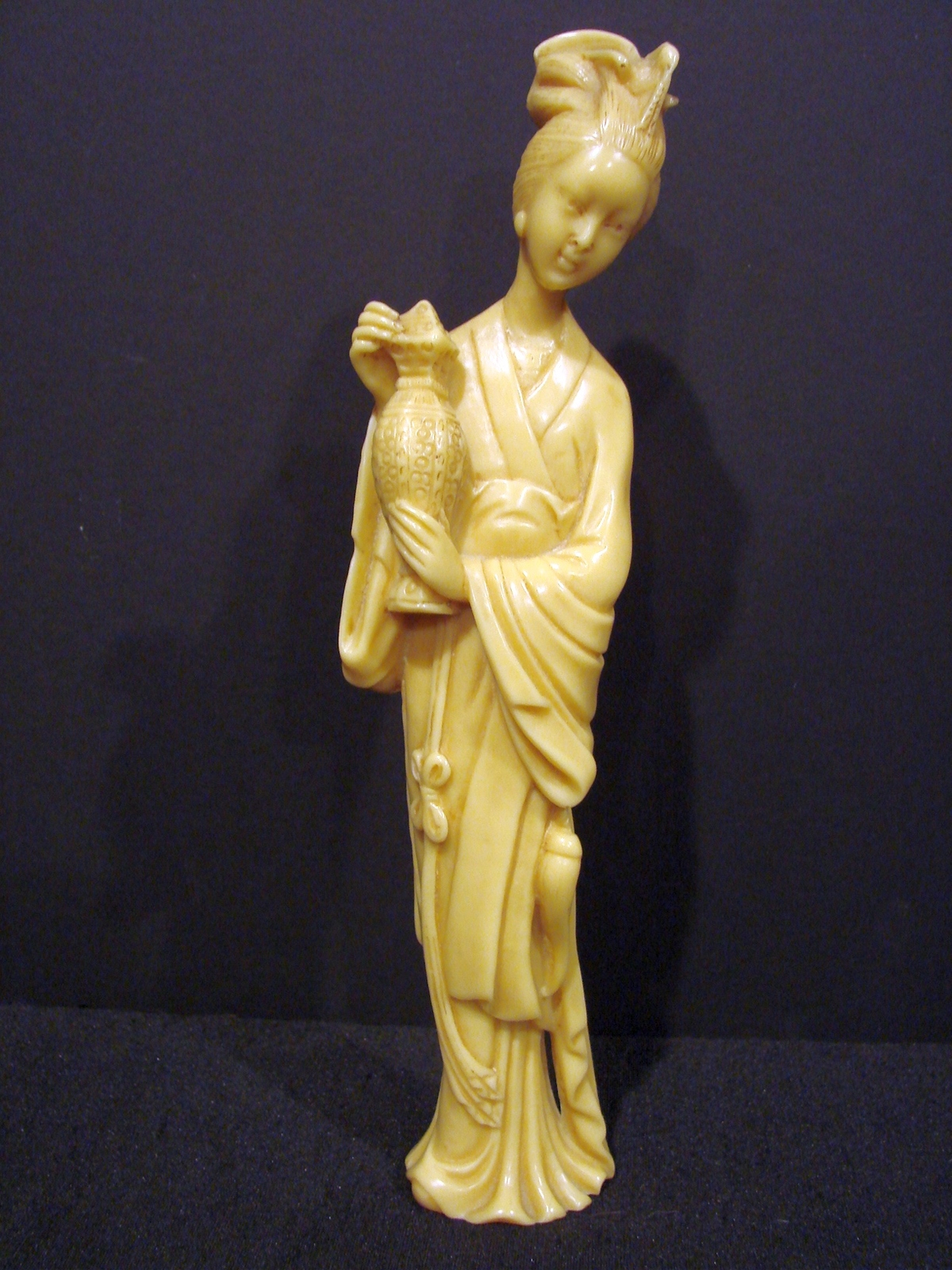 Japanese Woman Figure Carved Ivory Tone Statue Signed Statues