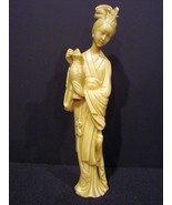 Japanese Woman Figure Carved Ivory Tone Statue Signed - $26.00
