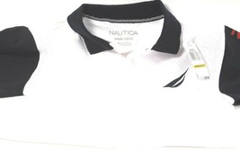 1 Count Nautica 100 White Medium White Bodied Blue Sleeved Collared T Shirt
