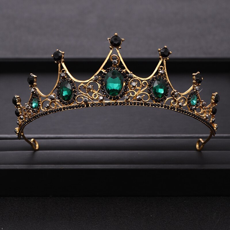 AiliBride Vintage Green Crystal Wedding Crown Bridal tiara Headpiece Head Jewelr