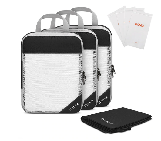 8pcs/set Travel Storage Bag Suitcase Mesh Pocket & 4 Reusable Zip Bags - Black