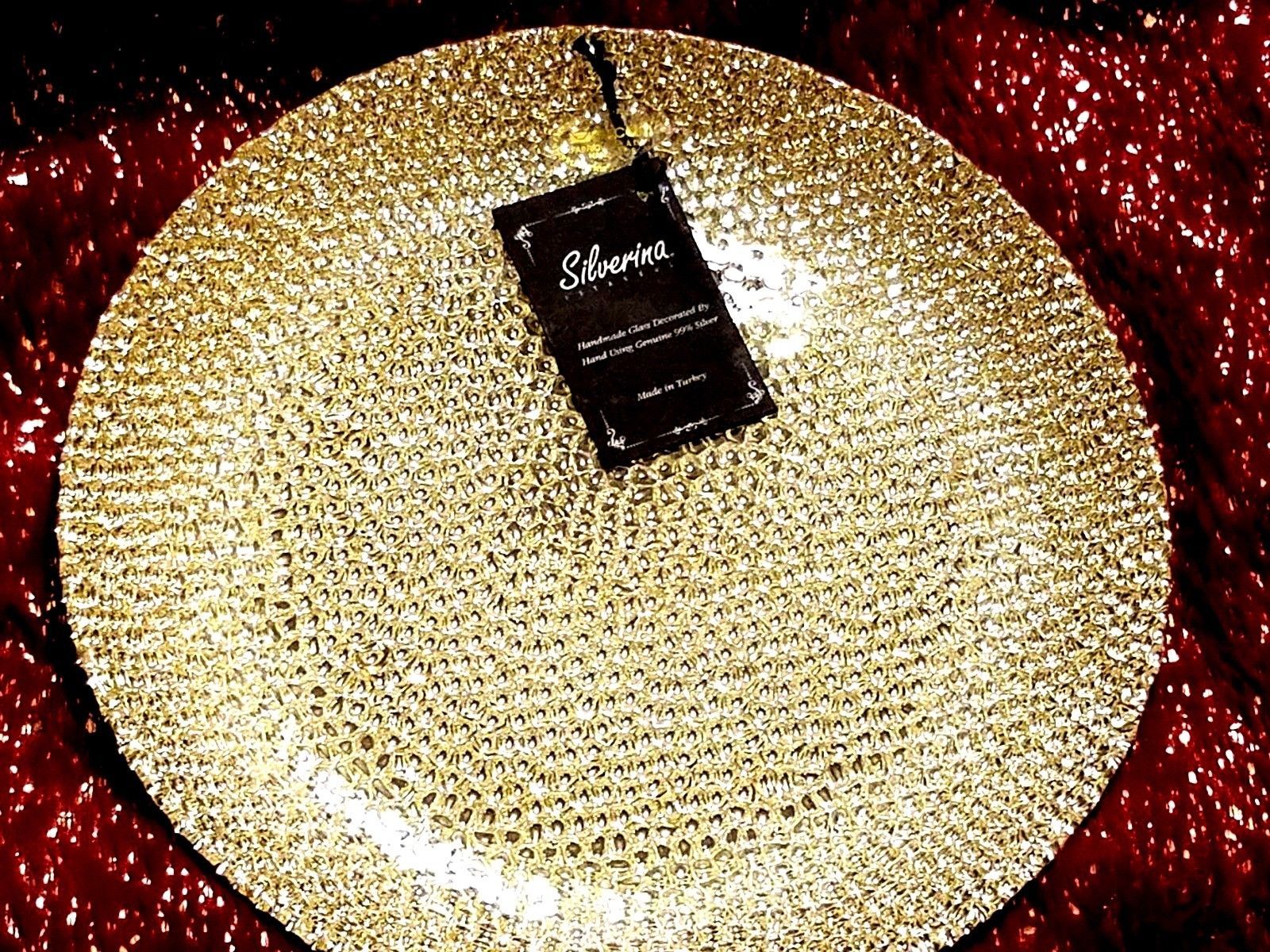 SILVERINA HANDMADE Glass and Silver DINNER PLATE SET OF 2 Made In