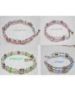 Swarovski Beaded Cuff Bracelets Glass Crystal Pink Green Blue Topaz - $14.99