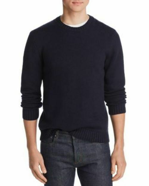 The Men's Store Mens 100% Cotton Slub Knit Ribbed Crew Neck Sweater Navy Medium