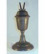 Antique Pewter Fluid or Whale Oil Lamp Tulip Bulb-Shaped Reservoir Two Burners - $170.00