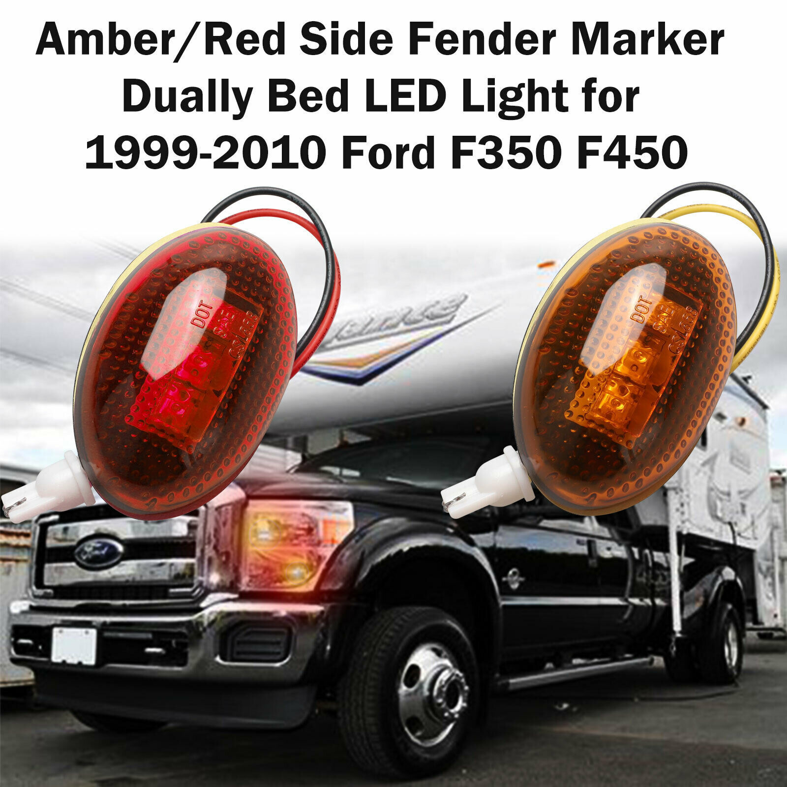4pcs For 199910 Ford F350 3 LED Dually Bed Front/Rear Side Fender