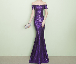 Women Gold Off Shoulder Short Sleeve Maxi Sequin Dress Plus Size Sequin Dresses image 10
