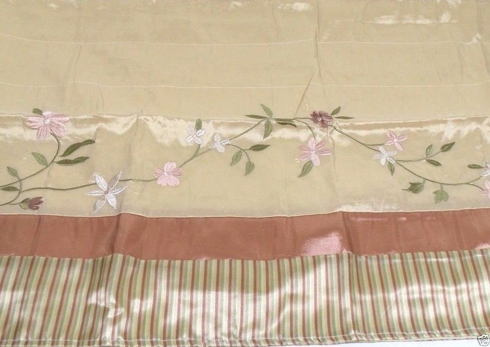 Floral Vine Embroidered Valance Striped Lined Shimmer Fabric 84x16 New