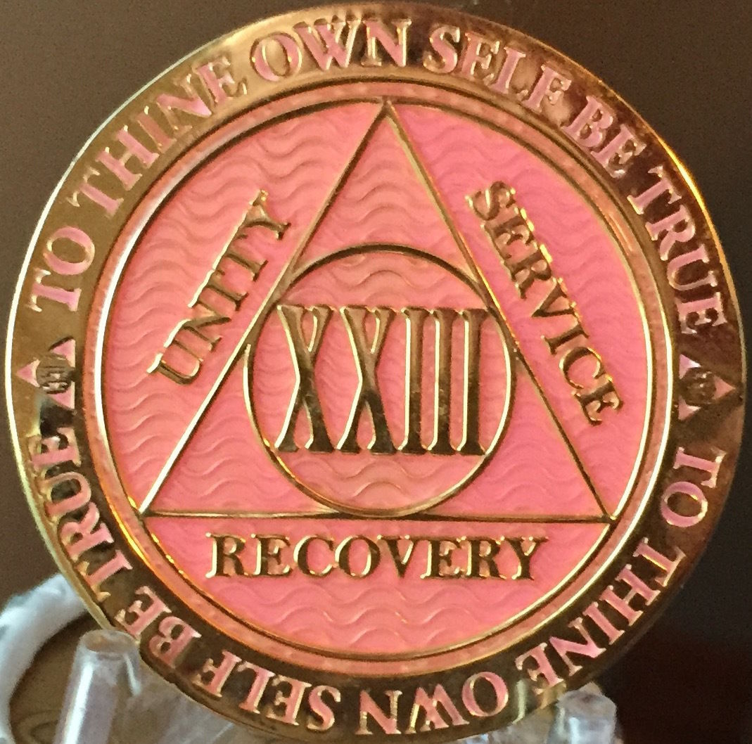 23 Year AA Medallion Pink Gold Plated Alcoholics Anonymous Sobriety ...