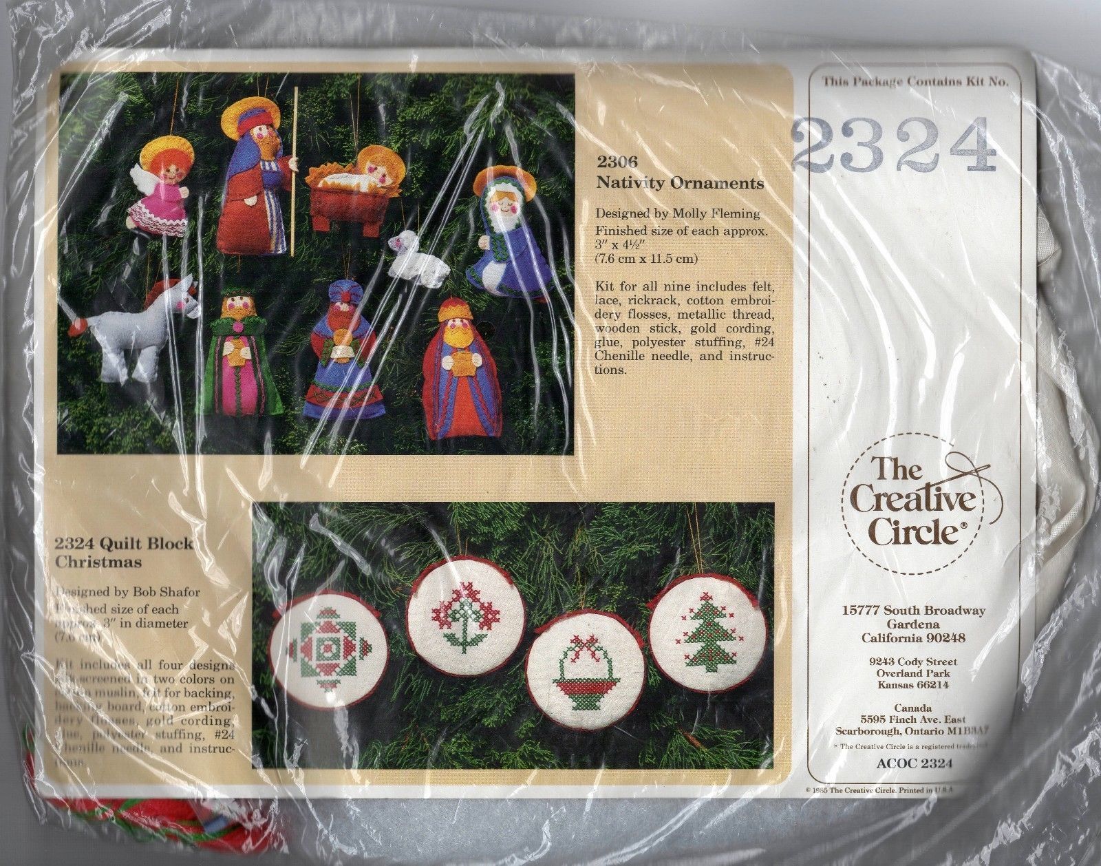 Creative Circle 6182 Bear Rocking Horse Christmas Circle Framed Crewel Kit 1986 NEW