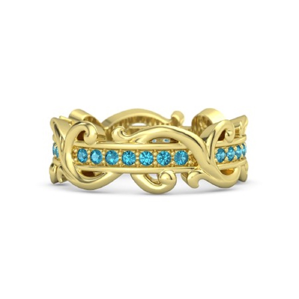 Arcs Of Waves London Blue 14k Yellow Gold Fn Silver Eternity Wedding Band Ring​