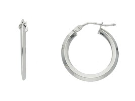 18K WHITE GOLD CIRCLE EARRINGS DIAMETER 15 MM WITH RHOMBUS TUBE, MADE IN ITALY image 1