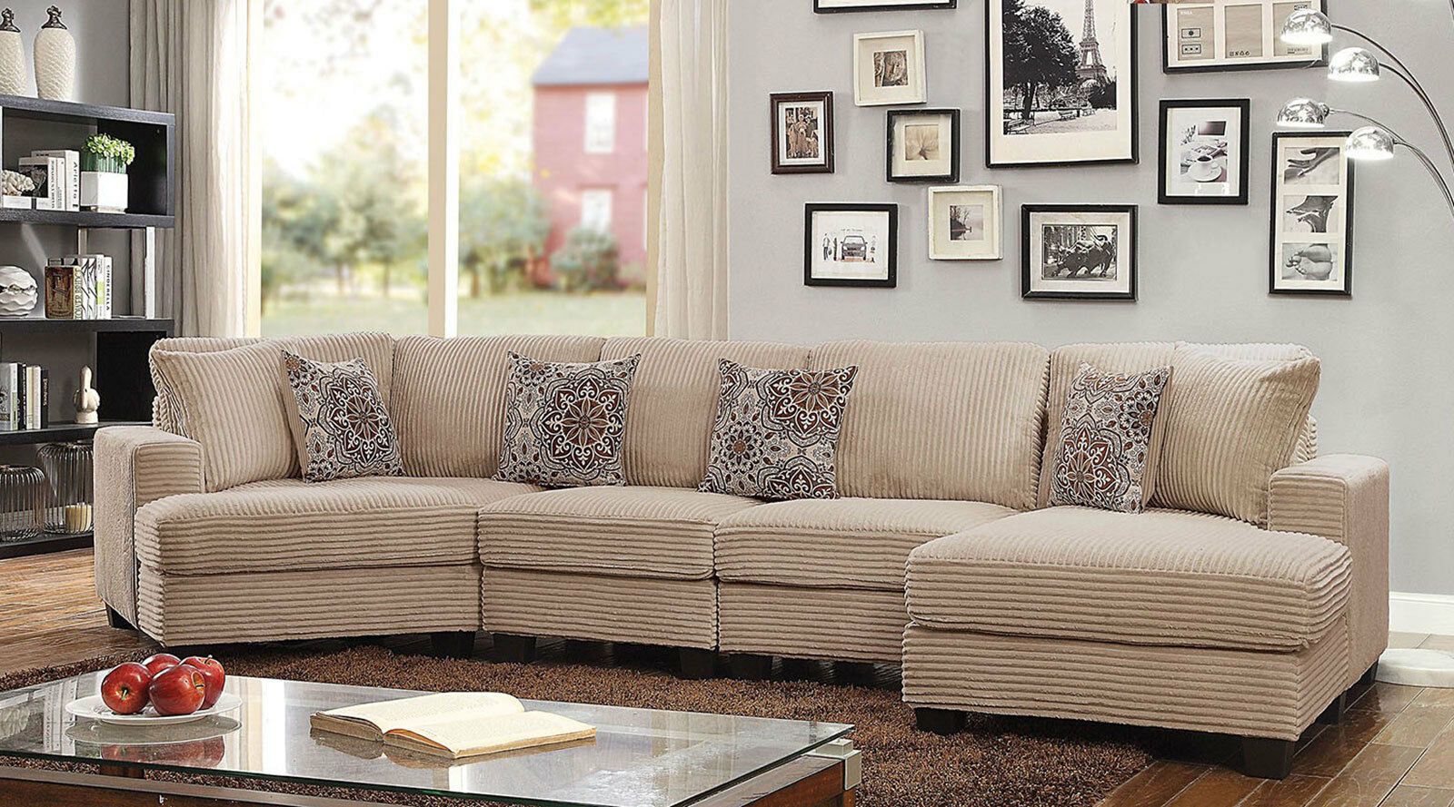 NEW MEMPHIS Living Room Furniture Beige Corduroy Fabric Sofa Couch Sectional Set Sofas