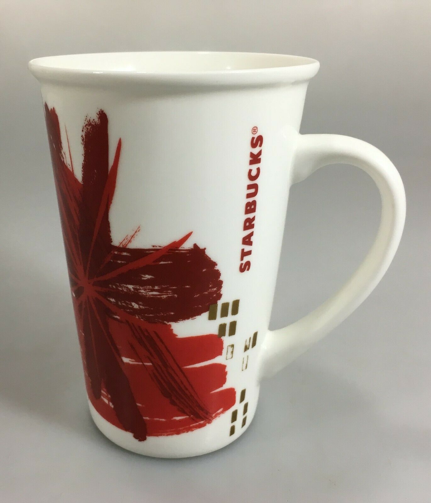 Starbucks Red Splashes Gold Accents Tall 12 Ounce Coffee Mug 2014