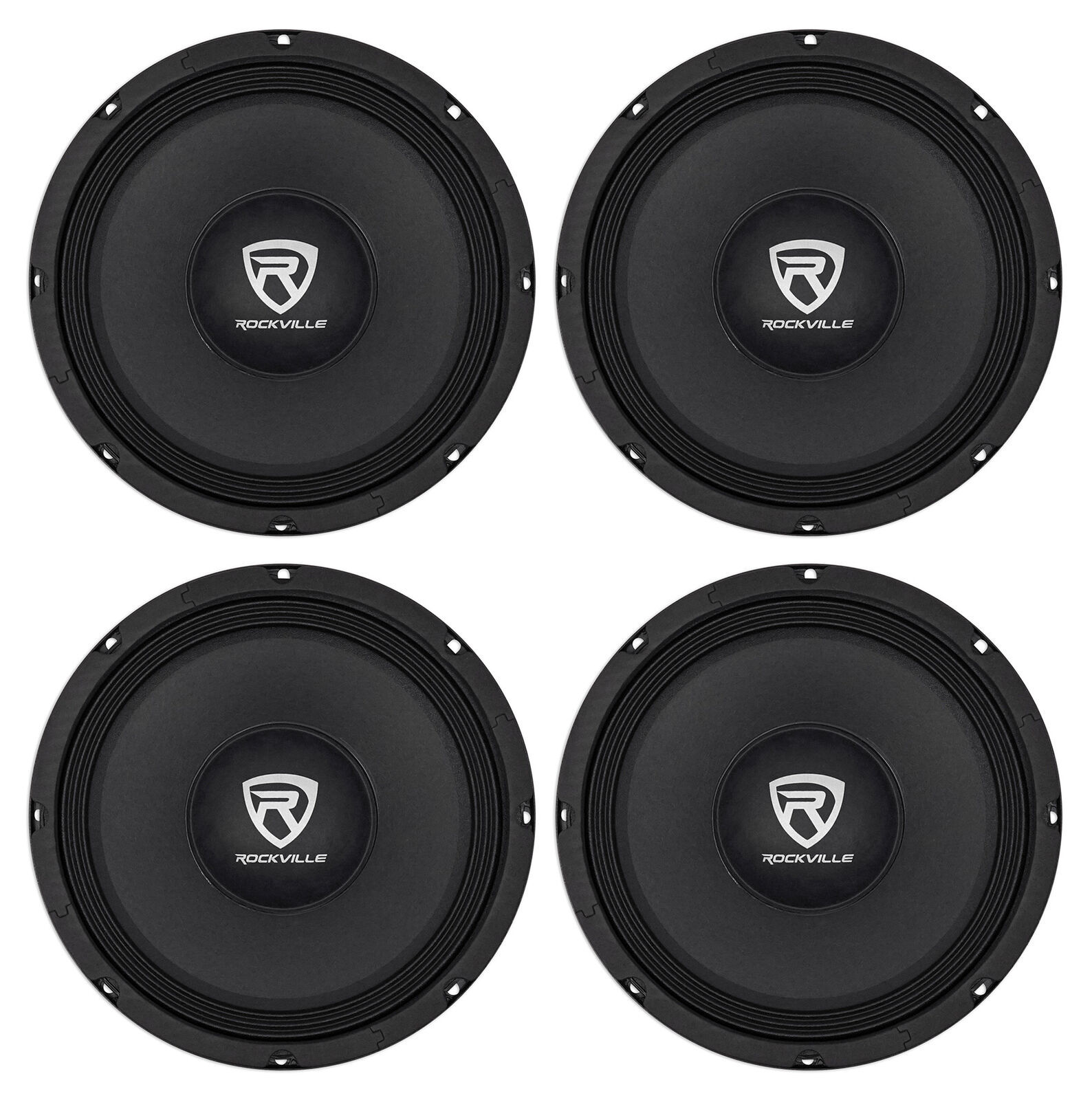 4) Rockville Rm108Pro 10 2400 Watt 8-Ohm Spl Car Midrange Mid-Bass Pro Speakers